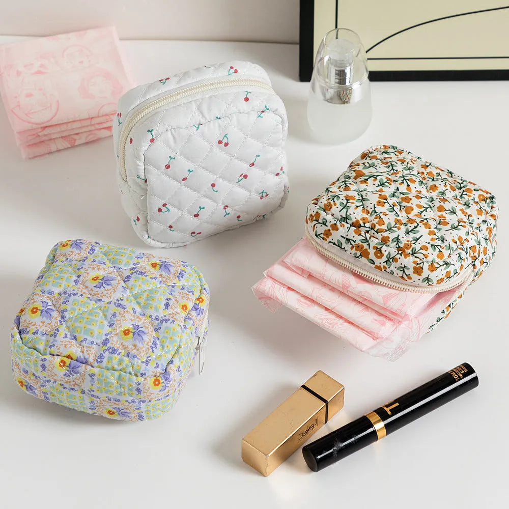 Women's floral polyester key storage bag with sewing thread details in multiple colour options