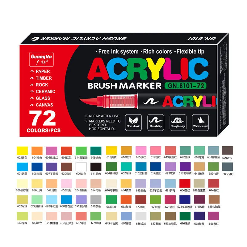 Set of straight liquid acrylic marker pens with soft heads for art and graffiti projects