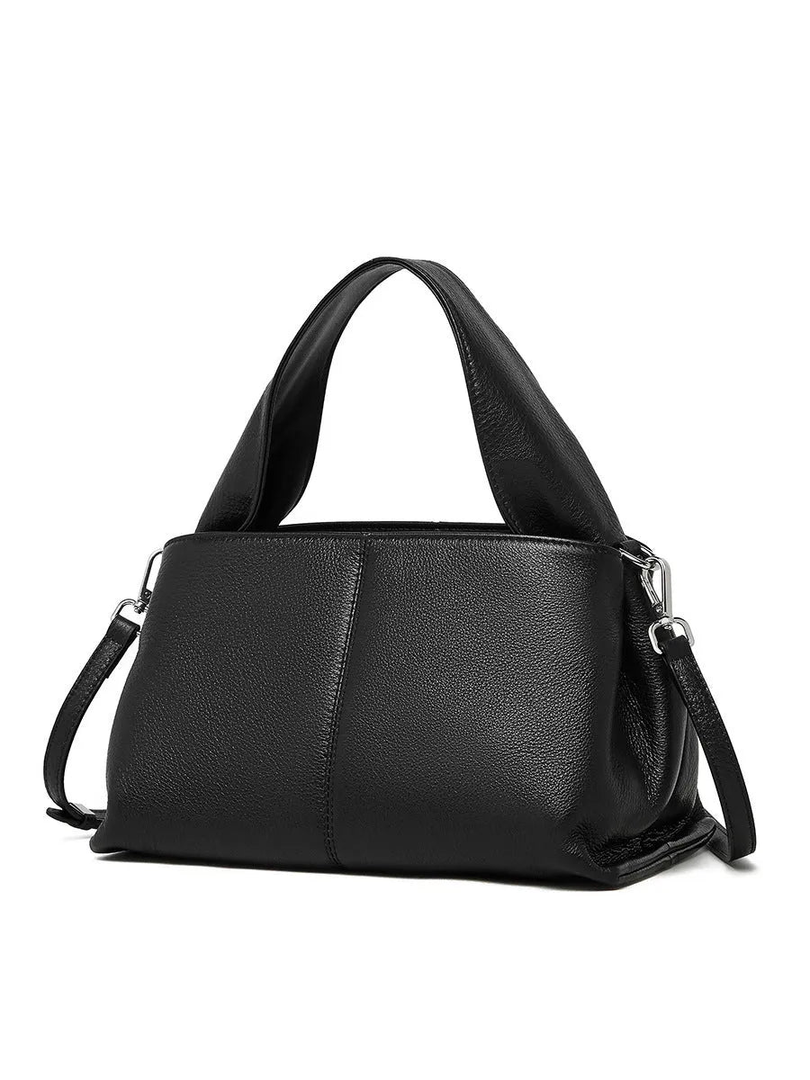 Women's genuine leather messenger bag in retro cowhide with horizontal square shape and double shoulder straps