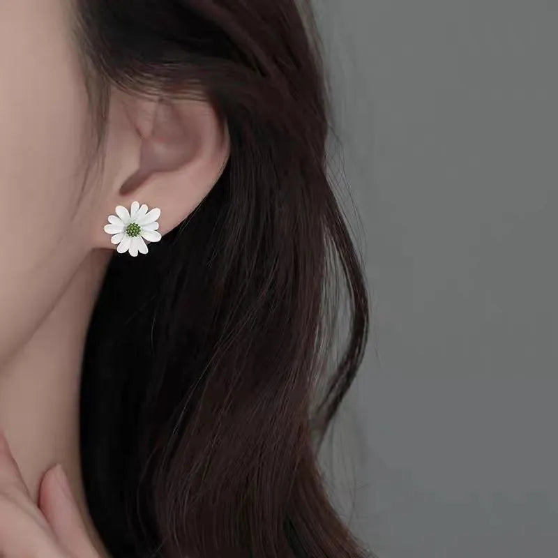 Little Summer alloy flower stud earrings in blue orange, white green, or yellow white colour combinations