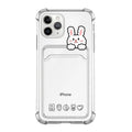 Transparent cartoon-painted iPhone case with built-in card holder slot in TPU material