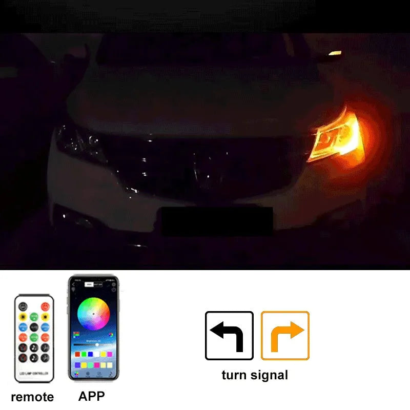 GM car LED grille lighting strip kit in choice of lengths and colours including white, red, blue, and colourful streamers.