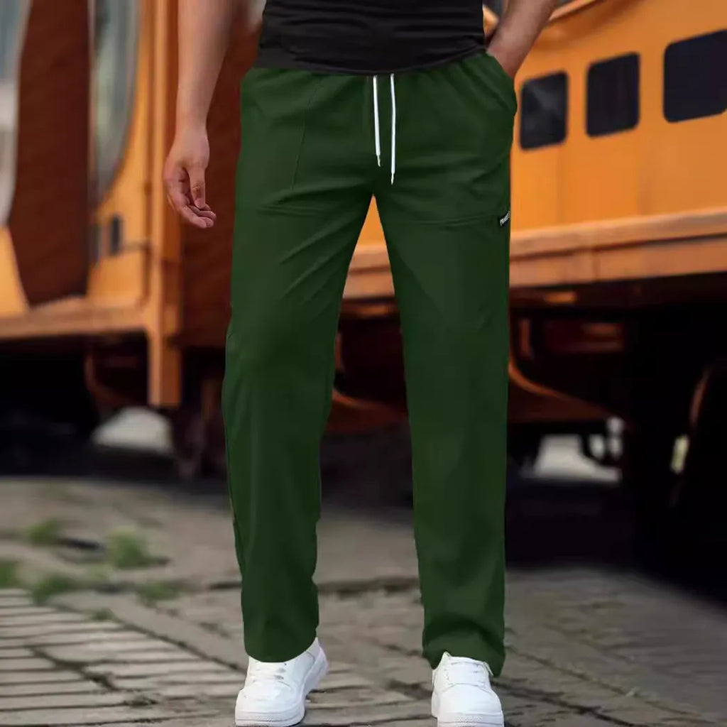 Men's polyester trousers for spring and autumn in light grey, shown in size M.