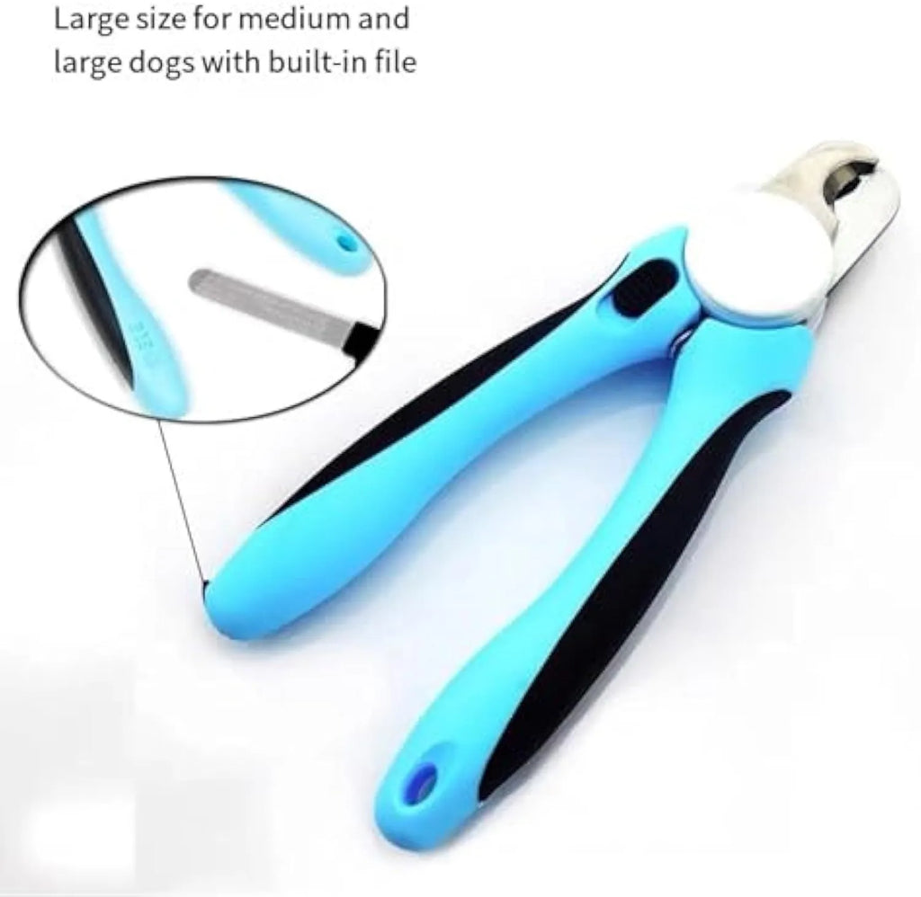 Blue heavy-duty dog nail clippers with safety guard for large dogs and thick nails