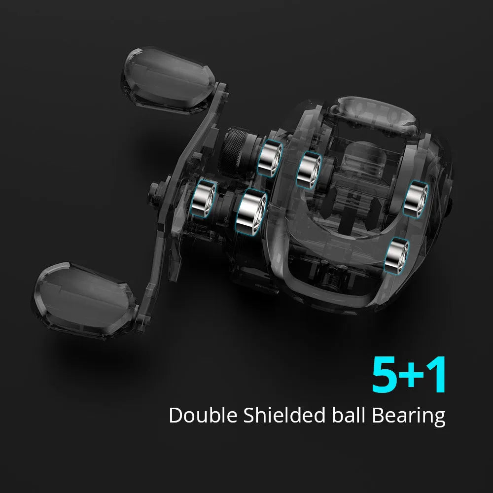 Drip wheel fishing reel with left or right hand retrieve option and included storage vessel