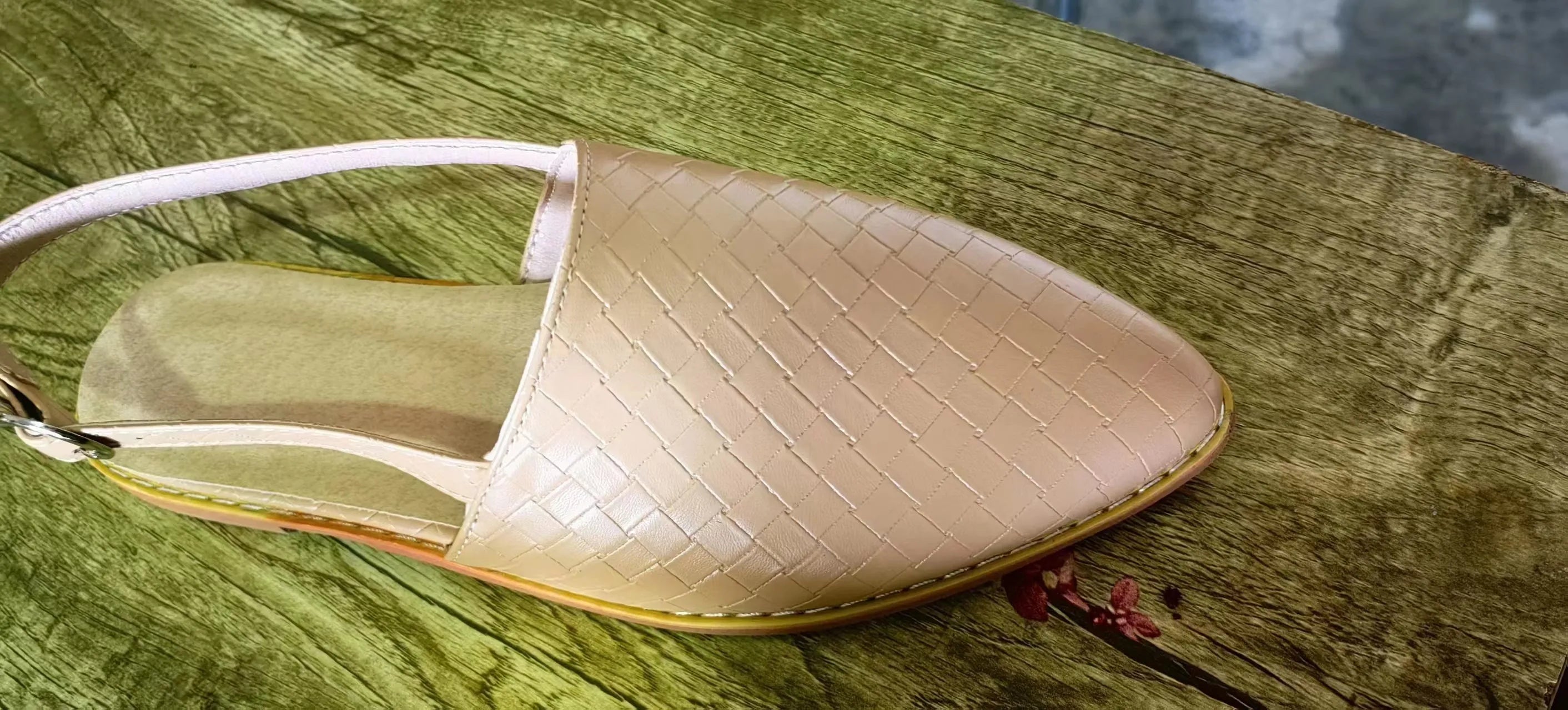 European style baotou flat sandals with buckle closure and pointed toe in multiple colour options