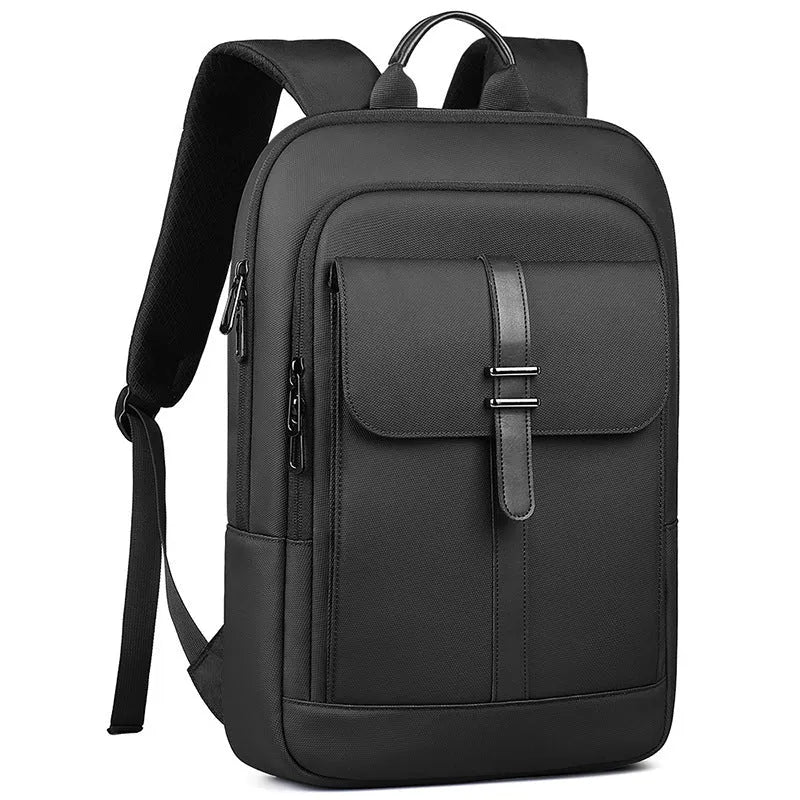 Black Oxford cloth backpack with urban simplicity style and sewing line details