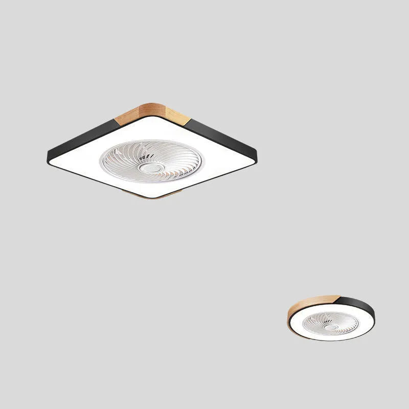 Nordic ceiling fan and light combination fixture with solid wood base in rectangular, round, or square options