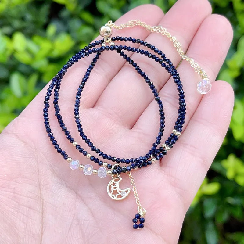 Blue gold sand stone three-ring women's bracelet with multi-layer manual craftsmanship