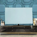 Velvet television cover in light blue colour draped over a large LCD screen.