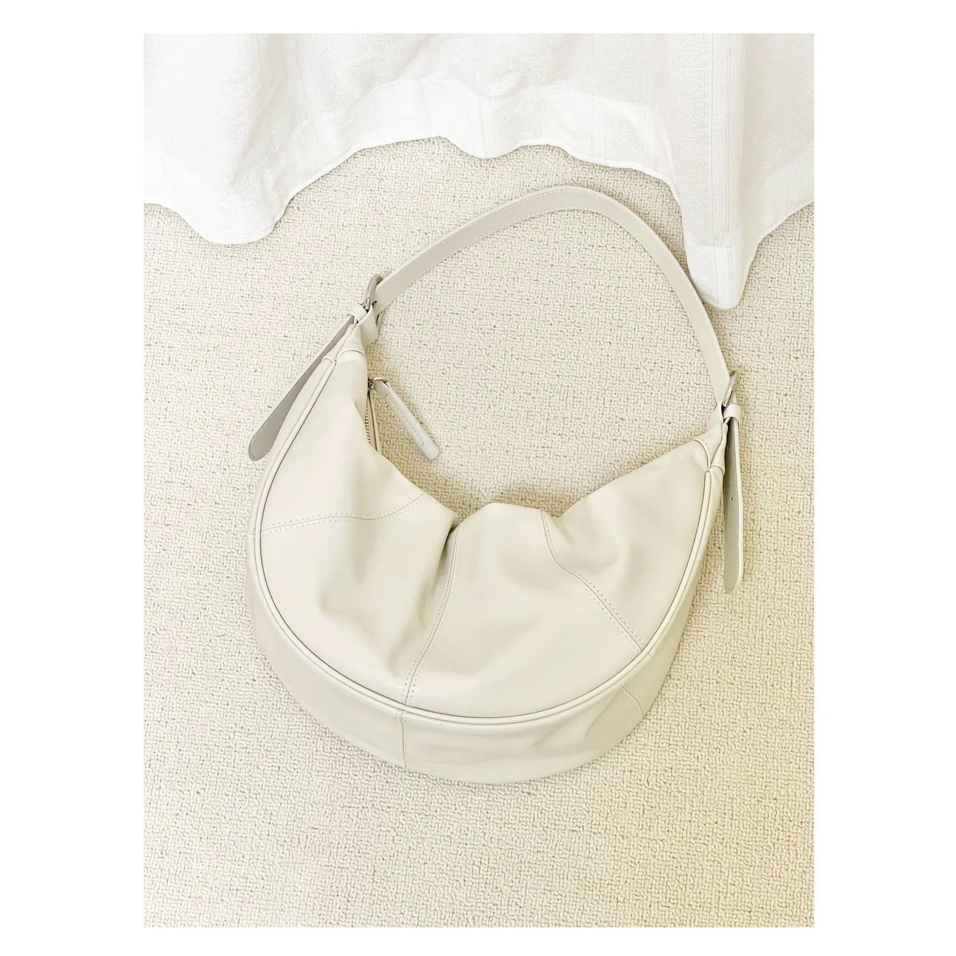 Women's soft dumpling shape shoulder bag in first layer cowhide leather with dual straps