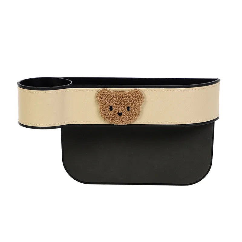 Leather car seat gap storage organiser with cartoon bear design options