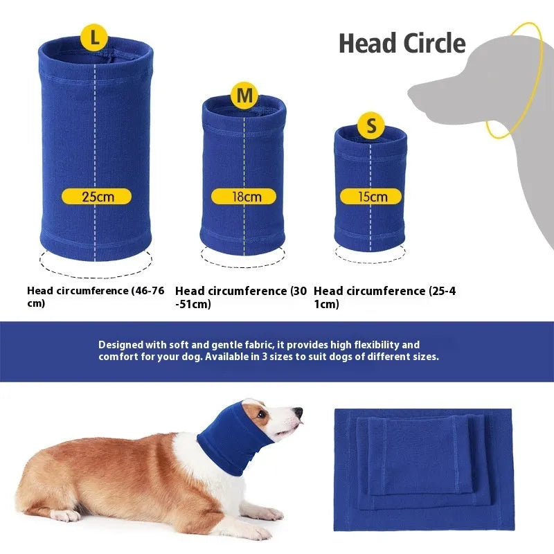 Blue and grey polyester dog headband scarf comforter in sizes S, M, L