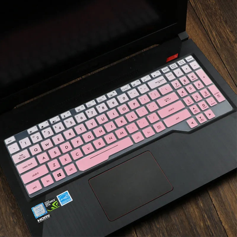 ASUS Flight laptop keyboard protective film cover shown in a translucent colour option on a laptop.