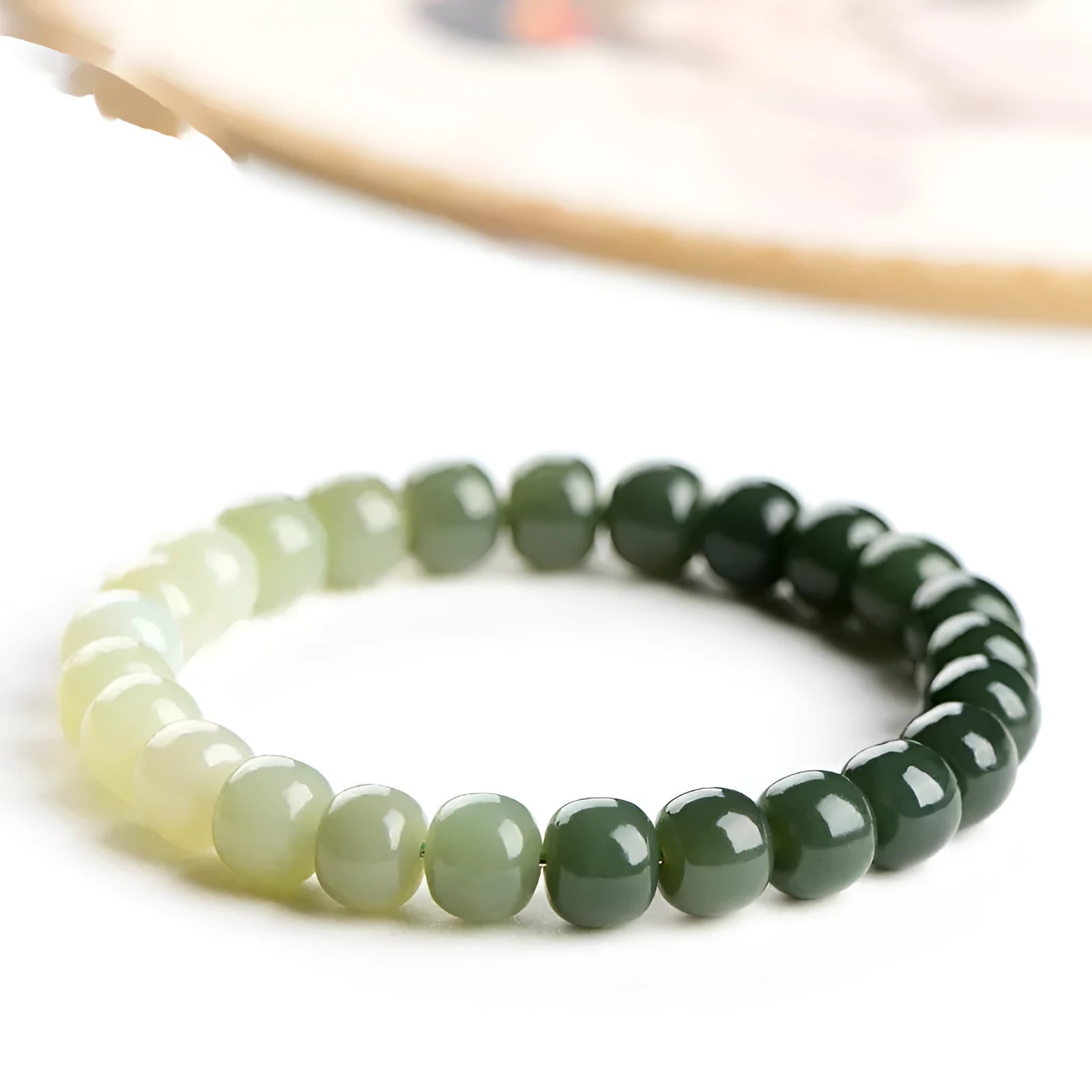Natural Hetian Jade sunny water gradient bracelet with polished beads in clear water colours