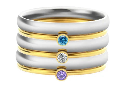 December birthstone colour engraved titanium steel geometric ring showing superimposed design
