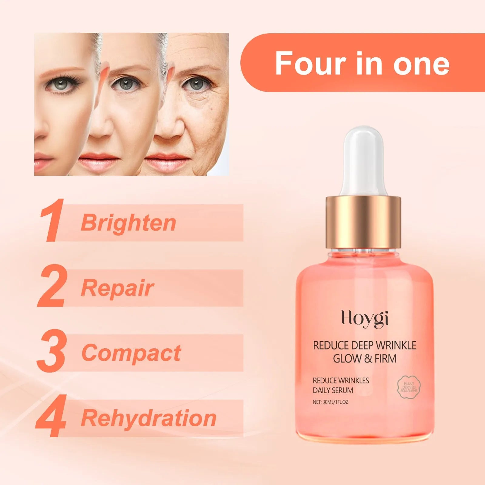 Rose essential oil facial serum in 30ml glass dropper bottle for skincare