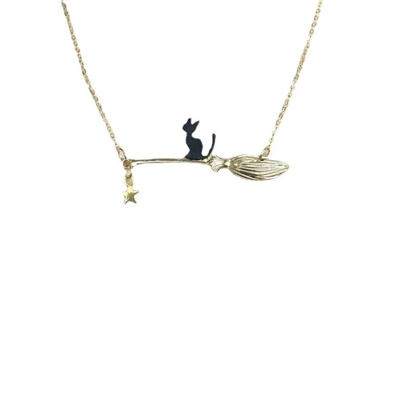 Halloween black cat pendant necklace in alloy metal available in four colour finishes