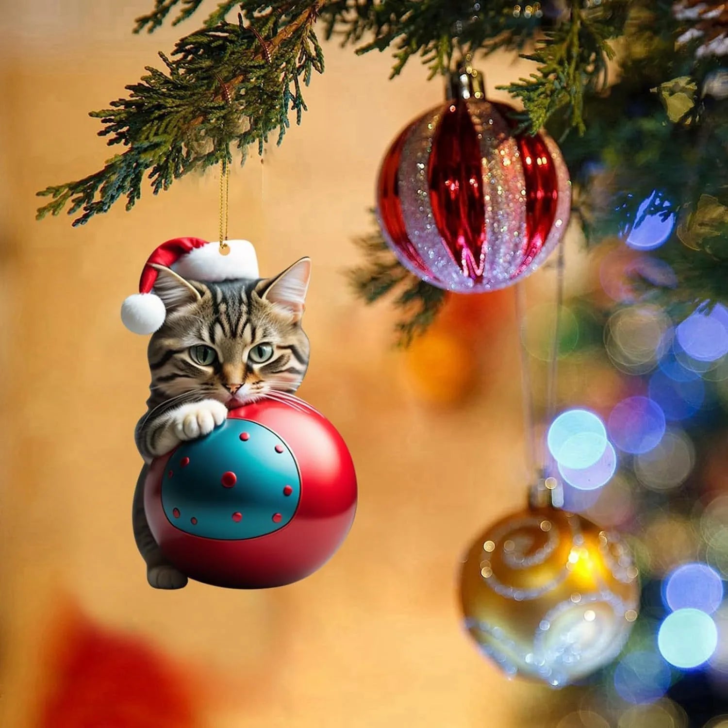 Christmas kitty cat acrylic car hanging ornament for interior decoration