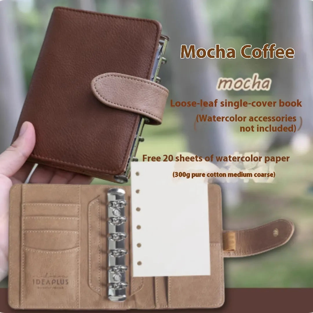 A7 loose-leaf watercolour notebook with twin-wire binding shown in avocado green colour