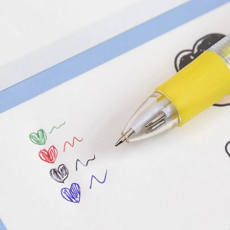Cartoon theme four-colour press ballpoint pen with silicone grip and 0.7mm tip