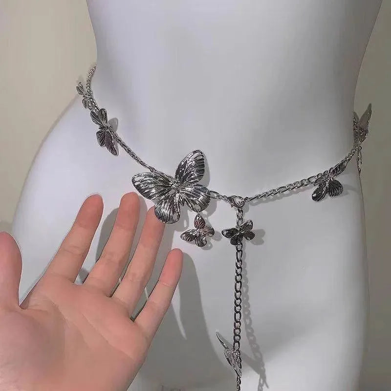 Retro butterfly waist chain belt with alloy construction, 104cm length