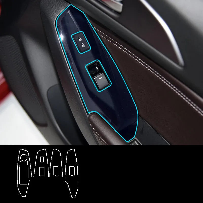 Four TPU protective films for car door control panel glass switches on 2014-2019 vehicles
