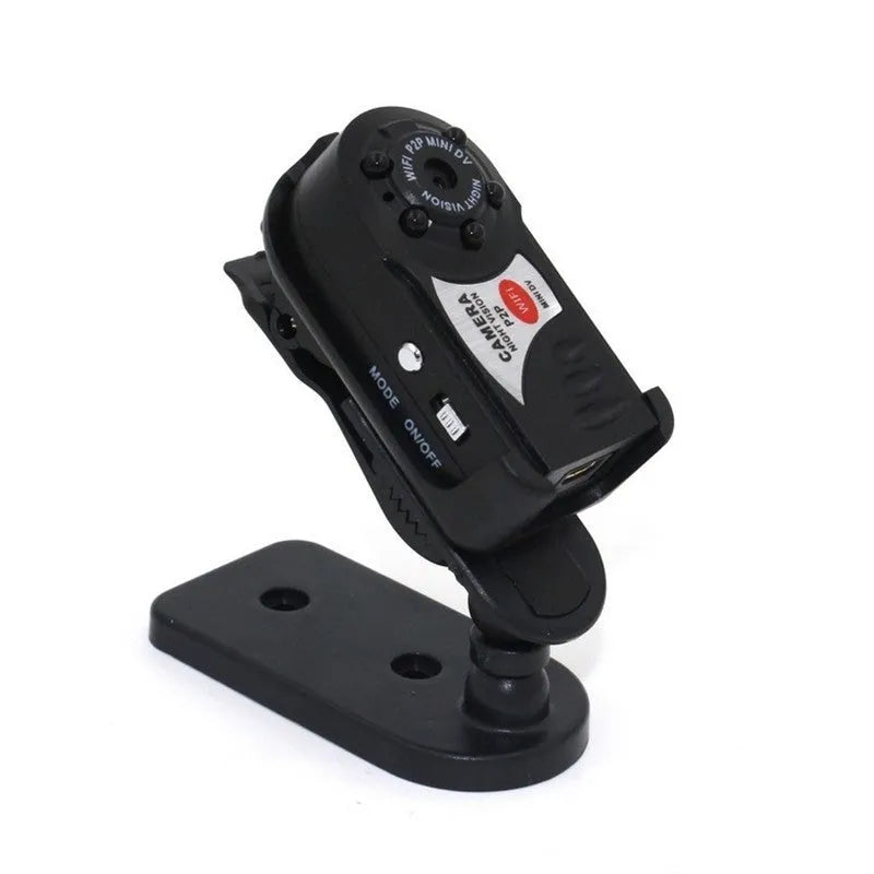 Black wireless Wifi security camera with LCD screen, for remote monitoring with night vision.