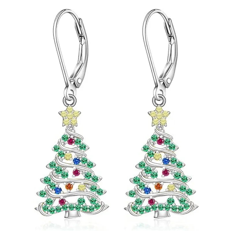 Christmas tree earrings with star pendant in E4318 white gold colour on copper for women