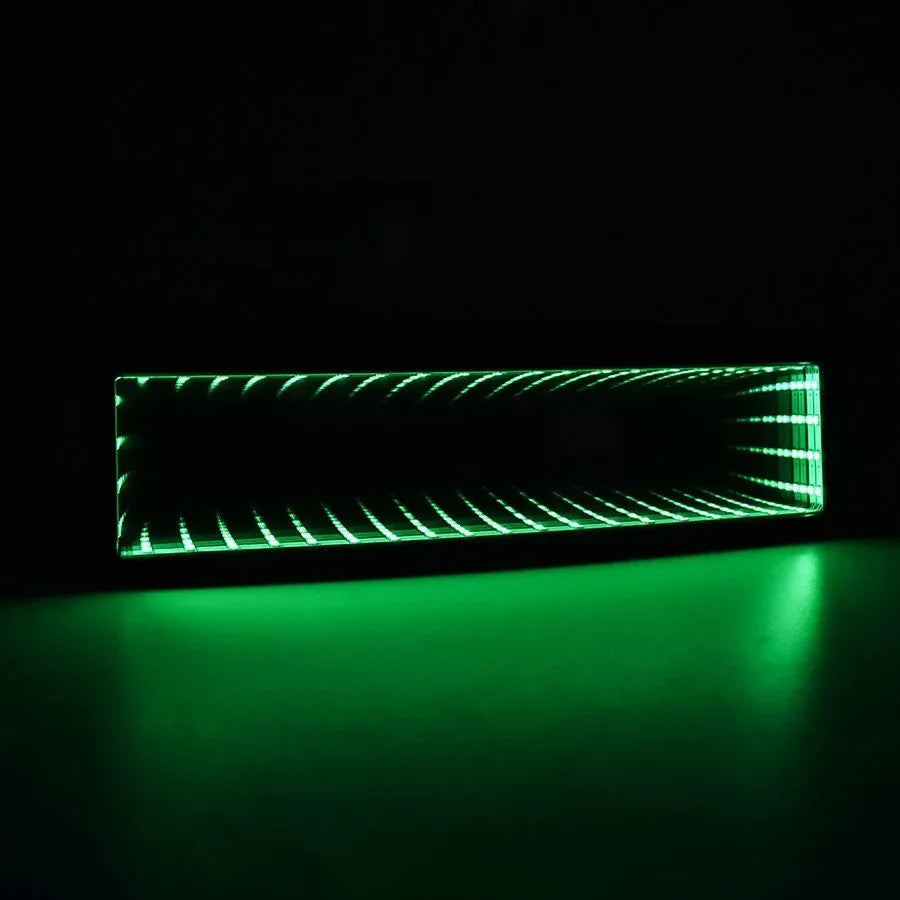 Square plastic car rearview mirror with LED lighting and 280mm flat mirror surface in monochrome colour