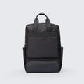 Black Oxford cloth computer backpack showing main compartment and 20-35L capacity.
