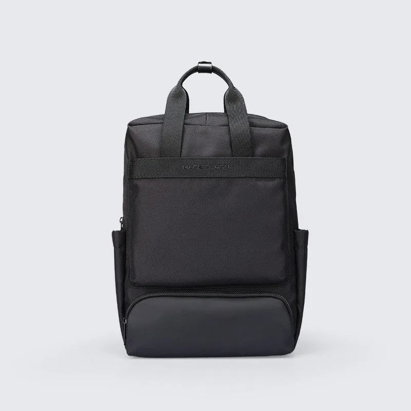 Black Oxford cloth computer backpack showing main compartment and 20-35L capacity.