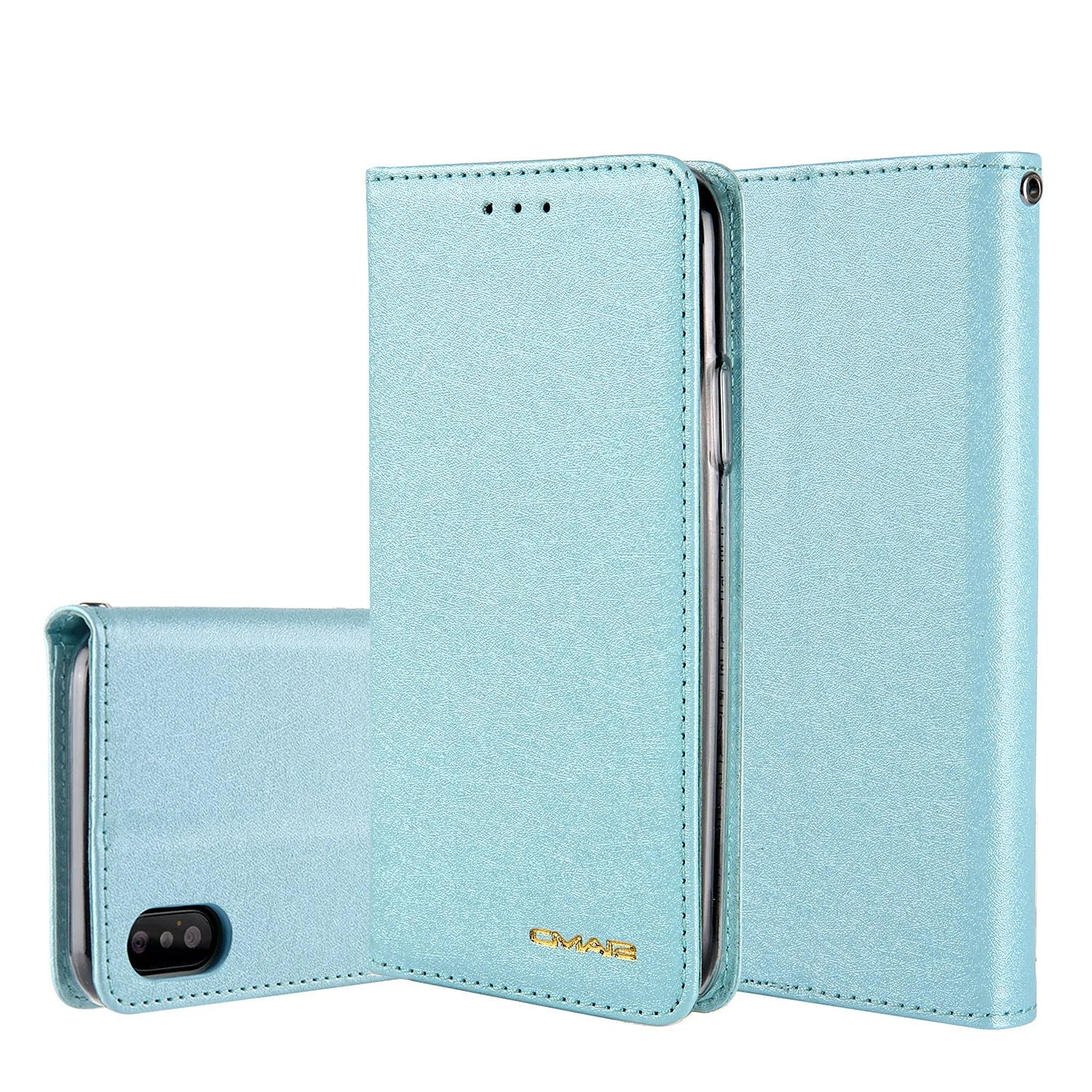 PU leather iPhone flip case in multiple colours showing front card slot and flip cover for Apple iPhone models