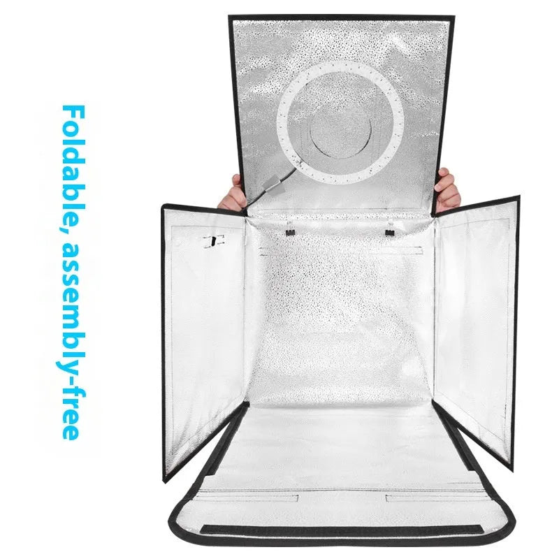 50cm studio photo light box with folding LED lighting and reflective cloth interior for product photography