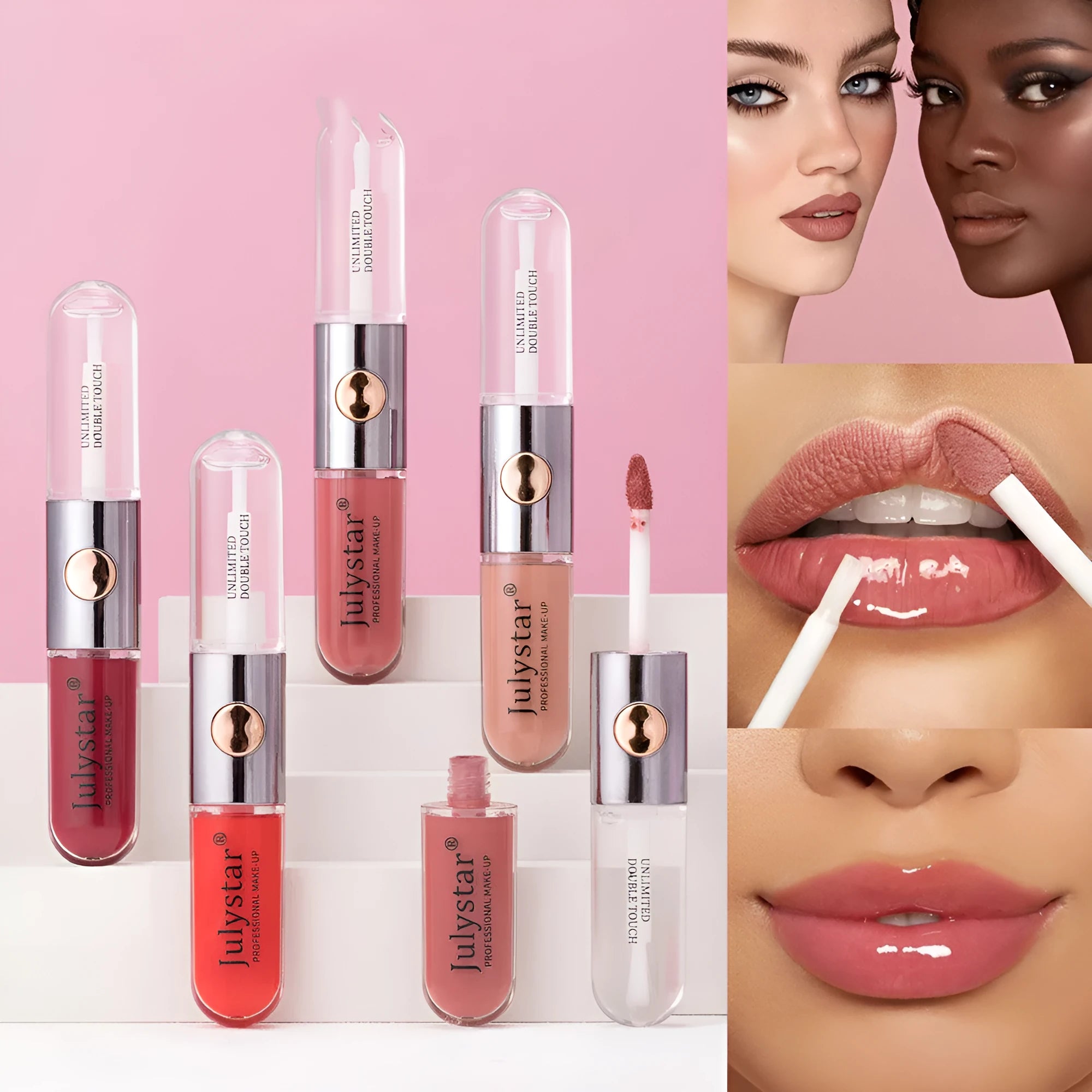 Women's long-lasting lip gloss tube in one of nine shades, 6ml net content, with moisturising formula.