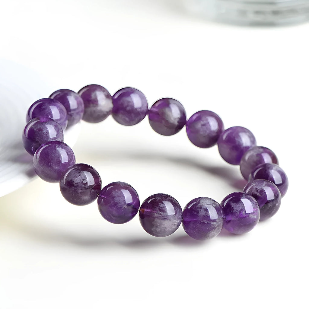 Snow Mountain purple amethyst crystal bracelet with geometric Ruyi design and scattered beads