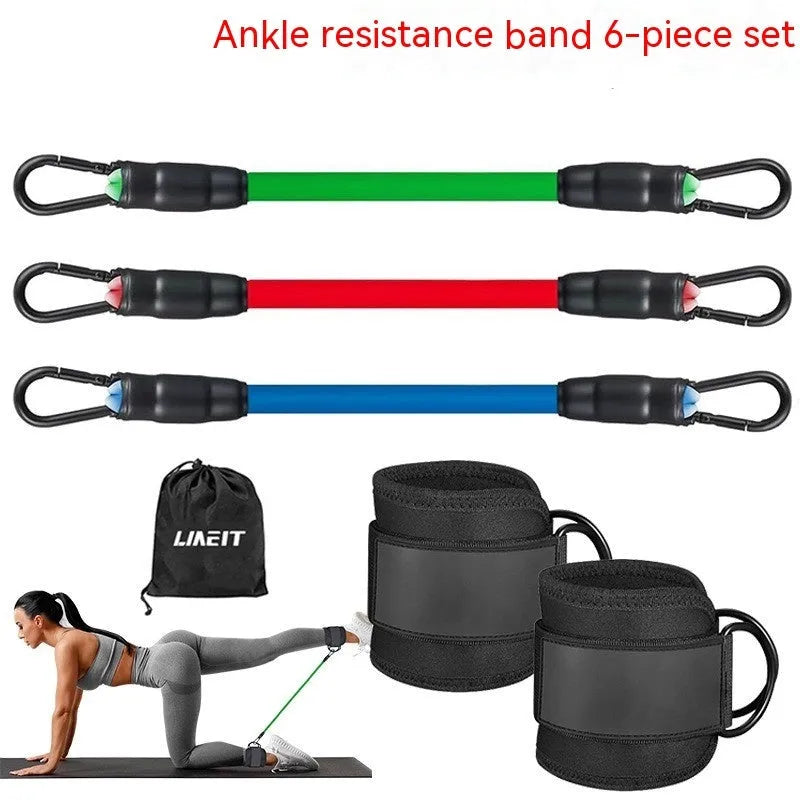 TPE yoga fitness ankle tension resistance band set with foot loops and storage bag