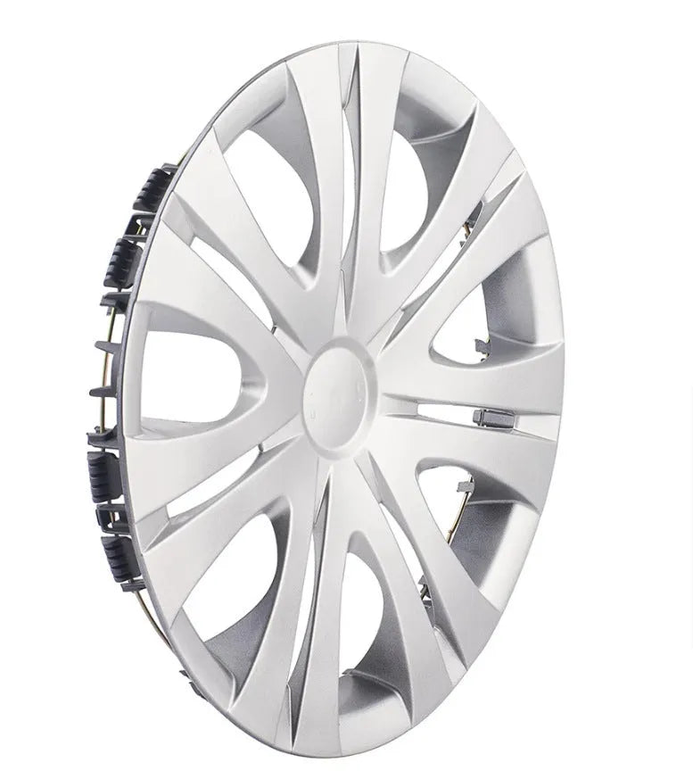 Universal silver, black, and electroplating ABS plastic wheel hub covers in 13 to 16-inch sizes.