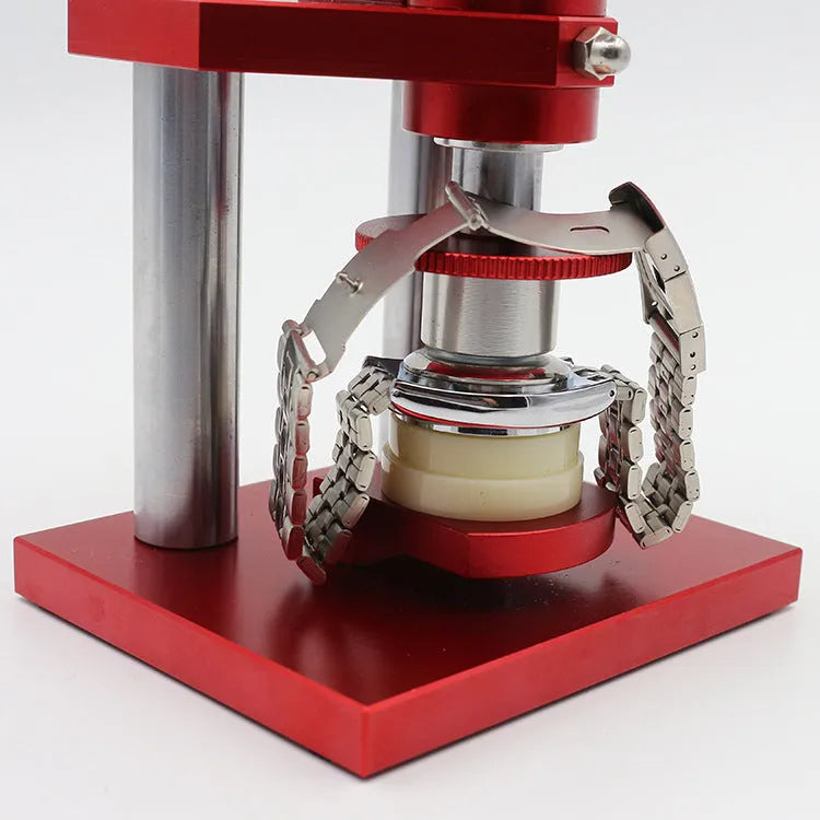Watch repair spiral cap presser tool with twenty plastic moulds for different watch case sizes