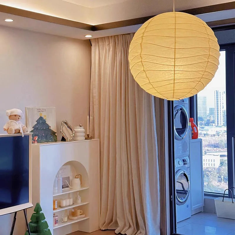 Japanese rice paper ball chandelier in 30cm and 45cm diameter options for living room lighting