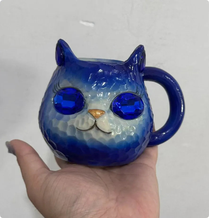 American style cat-shaped resin drinking cup in blue, green, pink, and purple colour options.