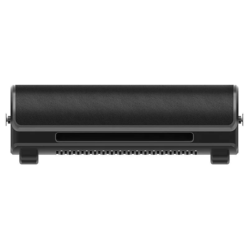 Black bladeless car ventilation fan with USB cable, showing compact size.
