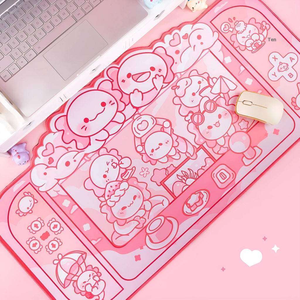 Large rectangular mouse pad with hexagonal crane machine anime design and wrist strap