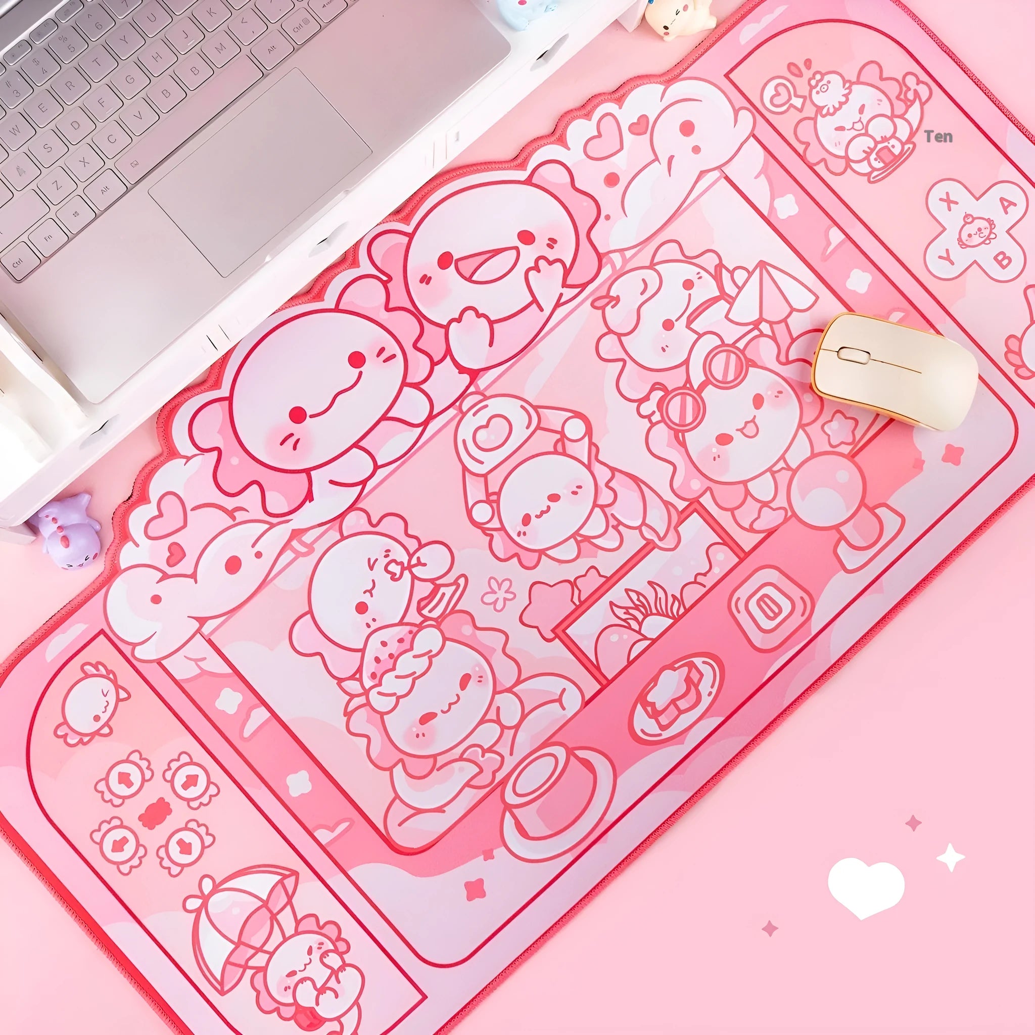 Large rectangular mouse pad with hexagonal crane machine anime design and wrist strap