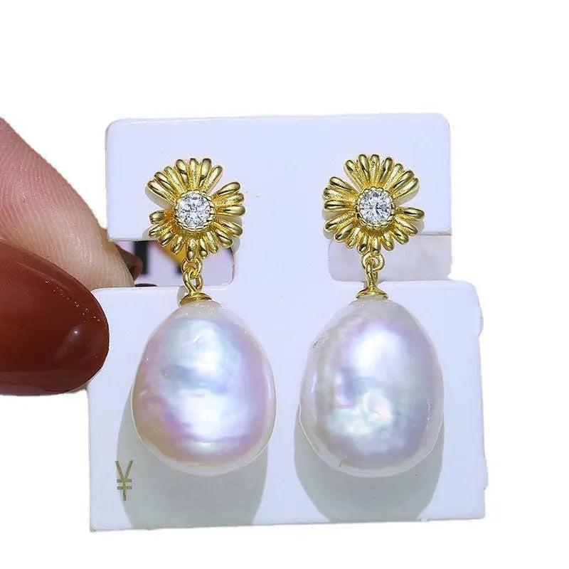 S925 sterling silver baroque earring holder with floral design and included earrings