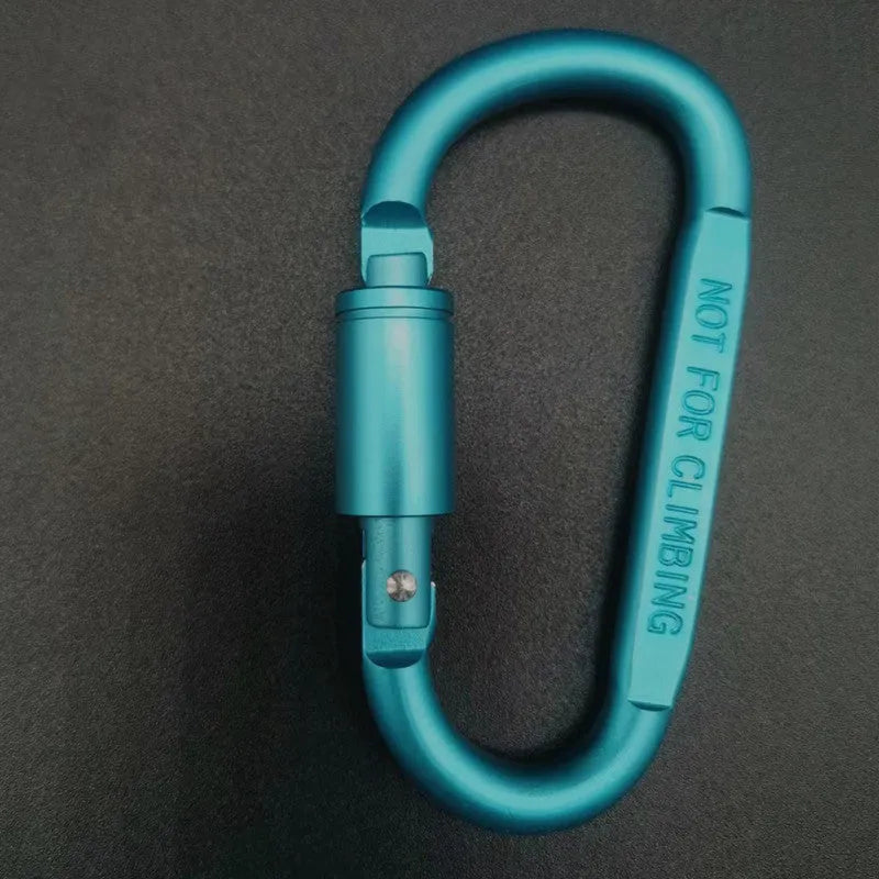 D-type aluminium locking carabiner, 8cm flat, shown in one of ten available colours.