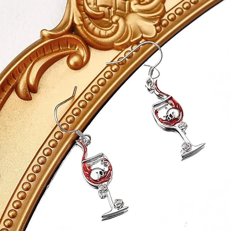 Halloween skull and wine glass geometric earrings in zinc alloy with electroplated finish