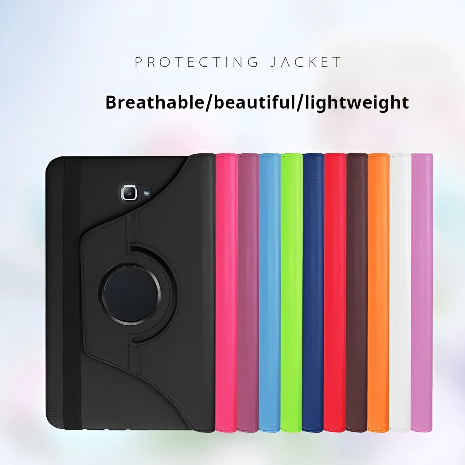 Rotating leather clamshell tablet case for iPad 1 shown in multiple colour options