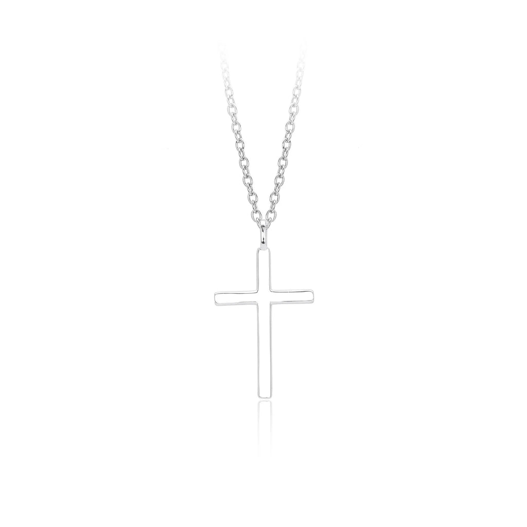 Sterling silver cross necklace with O-chain in gold, platinum or rose gold plating options