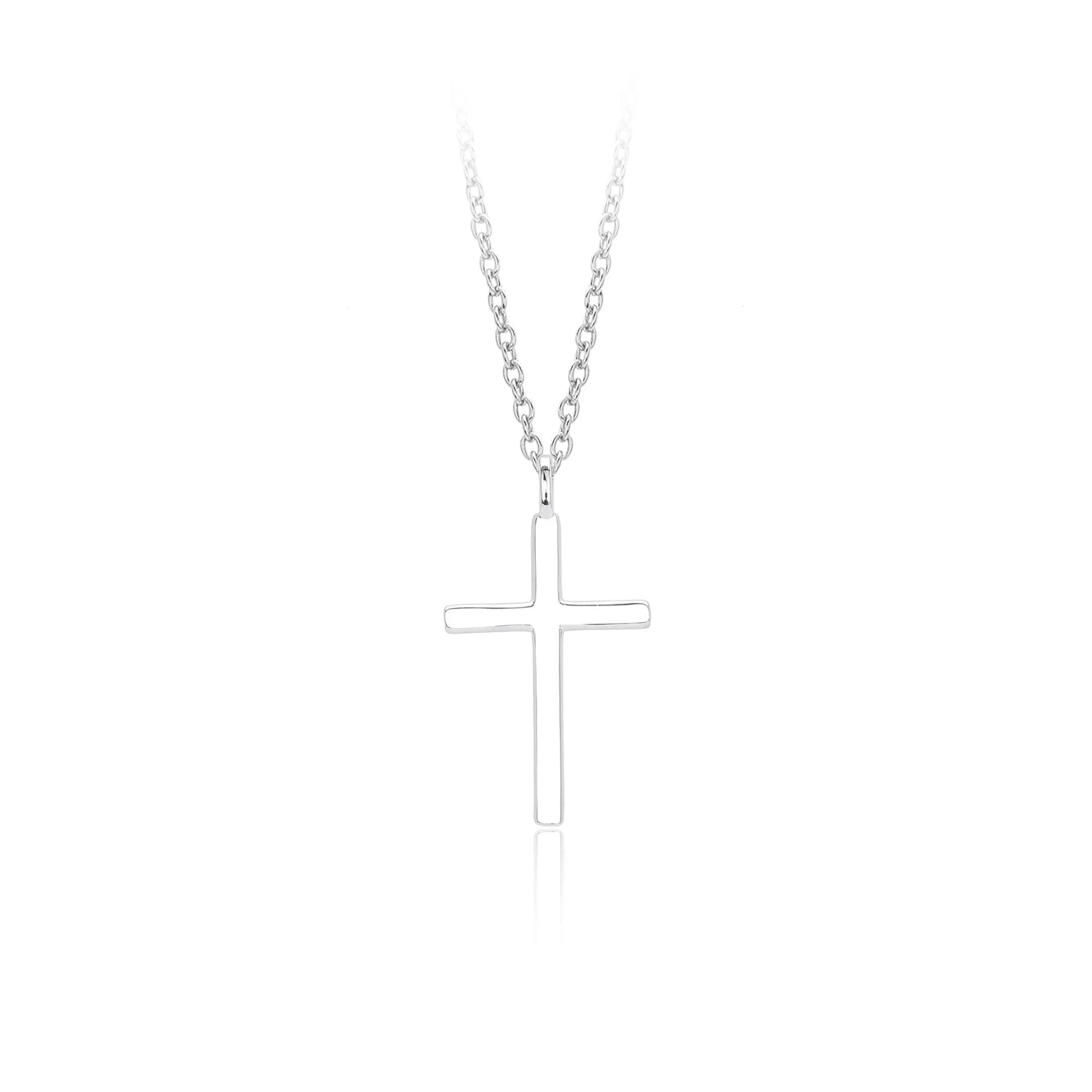 Sterling silver cross necklace with O-chain in gold, platinum or rose gold plating options